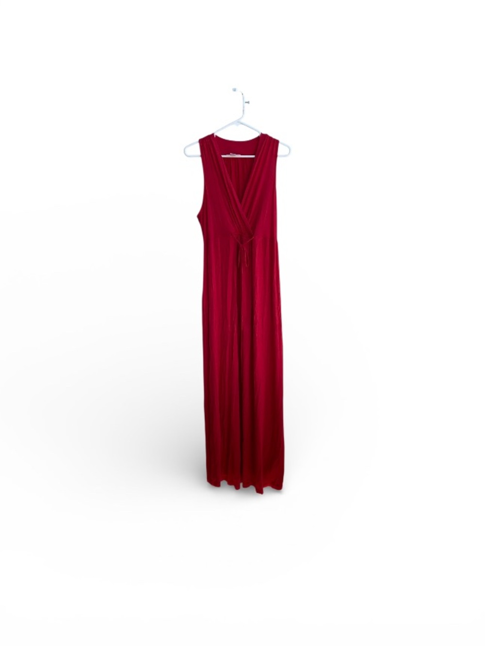 Maternity Sleeveless Deep Red V-Neck Maxi Dress